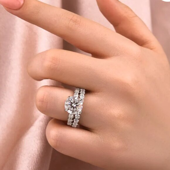 Certified 3.0ct. t.w. Moissanite Diamond Wedding Ring Set NEW - Picture 14 of 16